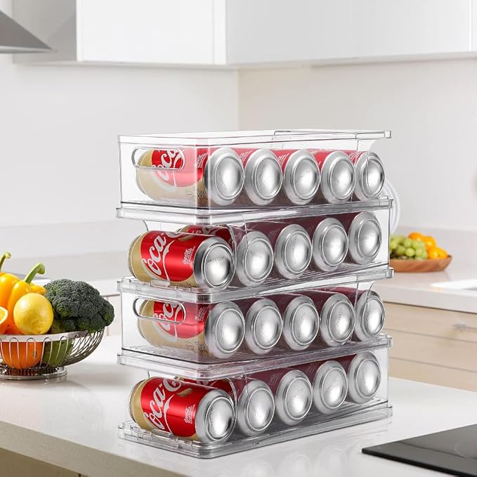 Xicennego 2-Tier Stackable Soda Can Organizer for Refrigerator, Fridge Can Organizer Dispenser, Beverage Can Holder for Refrigerator, Pantry, Cupboard