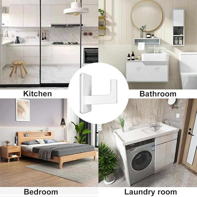 Vanloory Bath Towel Hooks, 4 Pack Self Adhesive Square Coat Hooks, Sturdy No Drilling Robe Hook, Heavy Duty Aluminum Clothes Hanger, Wall Hooks for Bathroom Bedroom Kitchen (2 in, White)