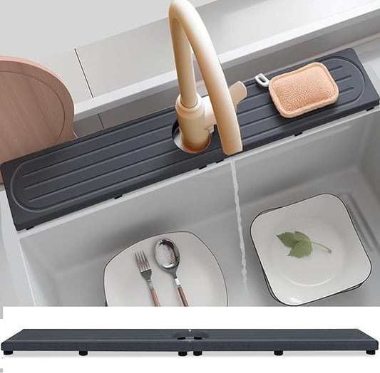 Fast Drying Stone Faucet Mat for Kitchen Sink with Raised Feet, Water Absorbent Diatomite Stone Sink Tray, Faucet Sink Splash Guard, Prevents Moisture Buildup, Durable Protector for Bathroom Counter