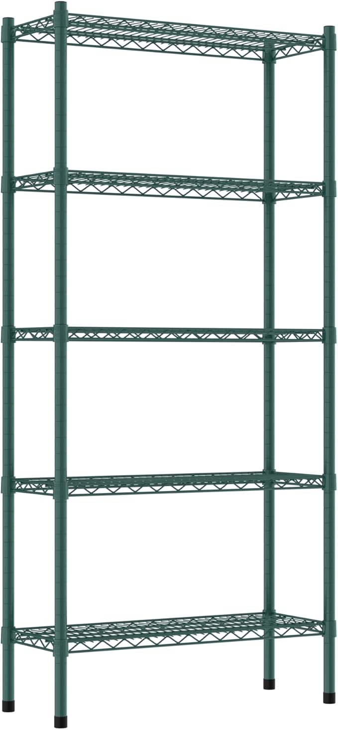 Commercial NSF Listed Green Epoxy Stationary Wire Shelving Kit 12" x 30" x 64", with 5 Shelves Perfect for Warehouse, Walk-in Refrigerator, Freezer, Grocery Store, Restaurant, Dishroom