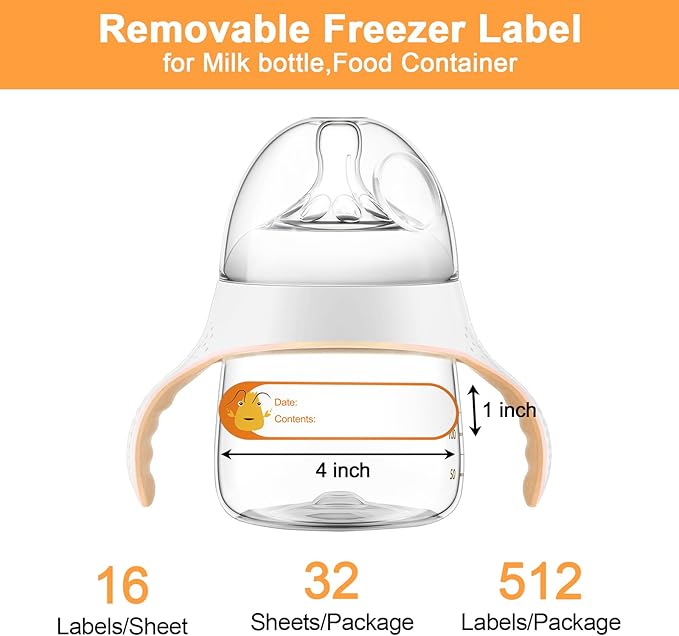 Labelebal 512pcs 1 x 4 Inch Baby Milk Bottle Labels to Write On,Freezer Labels Removable, Food Labels Cartoon Waterproof, No Residue Food Storage Labels for Kitchen, Mason Jar Labels,Can Not be Torn