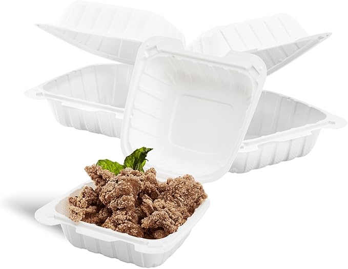 KARAT EARTH Clamshell Take Out Food Containers [6"x6" - 400 ct] To Go Containers | Microwavable, Freezer Safe, Soak-Resistant, Durable, Stackable | Vented for Hot/Cold Foods, White