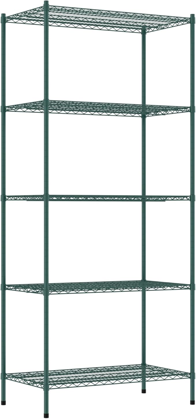 Commercial NSF Listed Green Epoxy Stationary Wire Shelving Kit 24" x 42" x 96", with 5 Shelves Perfect for Warehouse, Walk-in Refrigerator, Freezer, Grocery Store, Restaurant, Dishroom