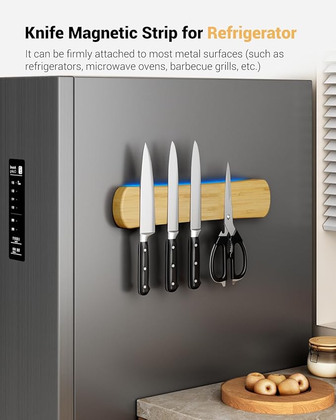 Magnetic Knife Holder for Wall, 12 Inch Bamboo Strong Magnetic Knife Strip, Small Kitchen Storage Space Savers, Rv Apartment Farmhouse Accessories Organizer, Housewarming Gifts for New Home