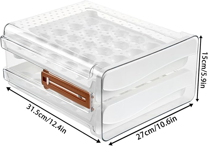 60 Egg Drawer Organizer for Refrigerator,2 Layers Transparent Egg Holder Tray for Fridge Stackable Eggs Storage Tray with Timescale