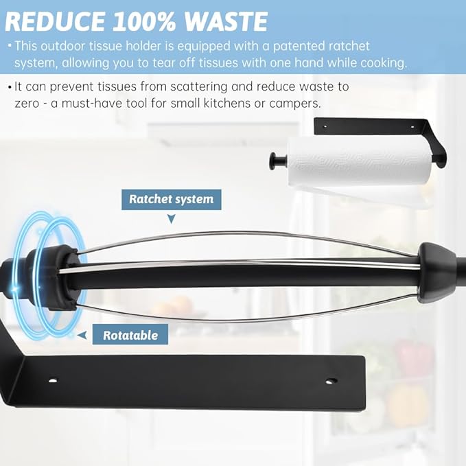 Magnetic Paper Towel Holder for Fridge, No Drill, One Hand Tear Paper Towel Holder with Ratchet Mechanism, Self-Adhesive & Wall Mount for Refrigerator, Kitchen, Garage, RV(Color:Black)