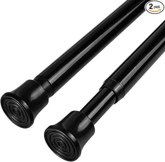 KXLife Small Spring Curtain Rod, Adjustable Spring Tension Rod 18 to 28 inches, Expandable Spring Loaded Tension Rods for Window (Black-2 Pack)