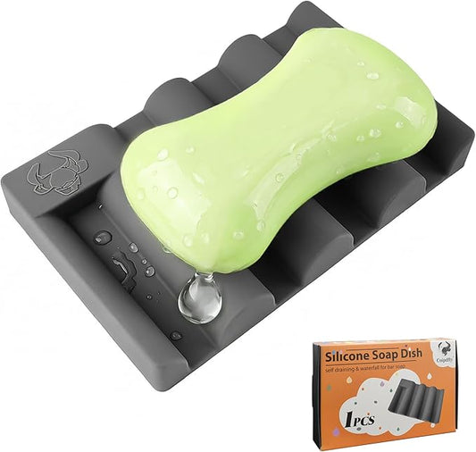 Silicone Soap Dish,Self Draining Soap Holder Perfect for Shower,Bathroom Sink,Kitchen Sink & Travel,Non-Slip Bar Soap Holder Extend Soap Life,Keep Soap Bars Dry Clean (Grey-1Pcs)