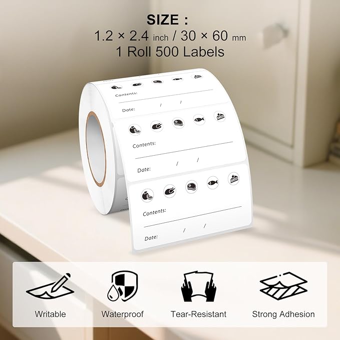 YIKIADA 500 PCS Removable Food Labels with Collection Date 1.2 × 2.4 Inches Vinyl Waterproof Oil-Proof Writable Freezer Pantry Stickers for Home Kitchens Restaurant Storage Organization