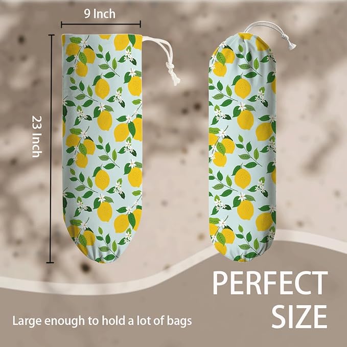 Lemon Plastic Bags Holder, Grocery Bag Storage Organizer, Reusable Shopping Bags Holder Dispenser for Kitchens Pantry, Farmhouse Home Kitchen Decor Gifts, Kitchen Pattern Garbage Bag 43