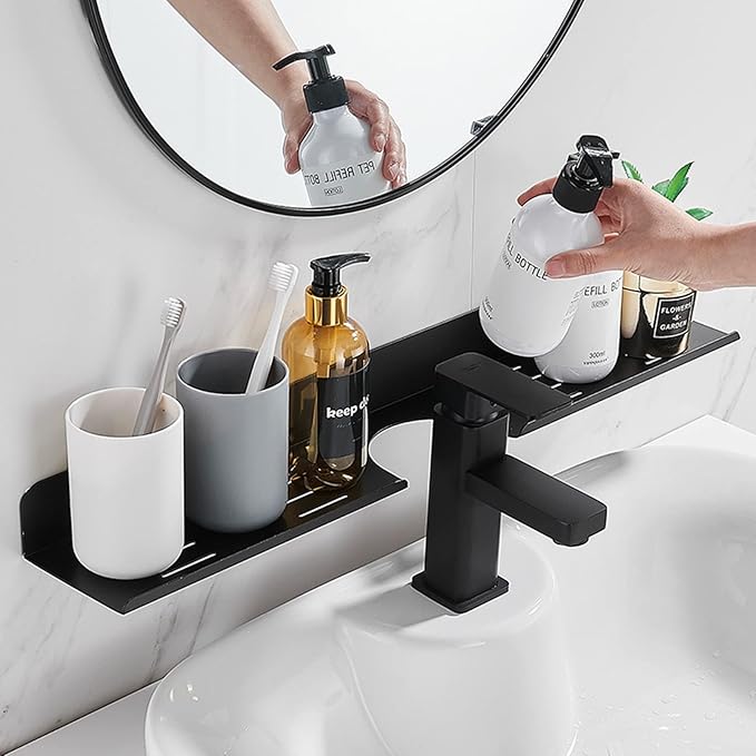 ROYALITA 24 Inch Acrylic Bathroom Shelf Organizer Over The Faucet, Over The Sink Shelf Wall Decor Over Faucet, Kitchen Bathroom Countertop Organizer Above Sink Drain Rack