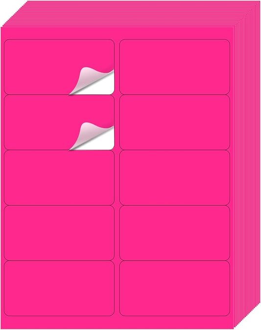 YEGAWEN Shipping Labels Stickers, 2"×4" Printable Mailing Label for Laser/Inkjet Printing- Matte, Permanent Adhesive Labels Stickers (Fluorescent Pink)