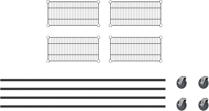 Commercial NSF Listed Black Epoxy Mobile Wire Shelving Kit 12" x 24" x 80", with 4 Shelves Perfect for Warehouse, Walk-in Refrigerator, Freezer, Grocery Store, Restaurant, Dishroom