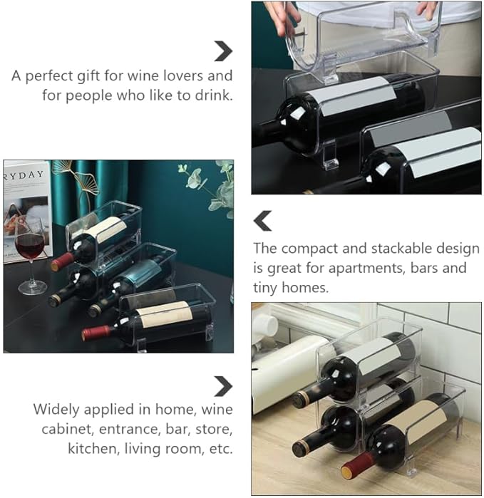 BIUDECO Stackable Drawer Style Wine Storage Rack and Water Bottle Holder Plastic Organizer for Home Bar Kitchen Cabinet Refrigerator Compact Space-Saving Design