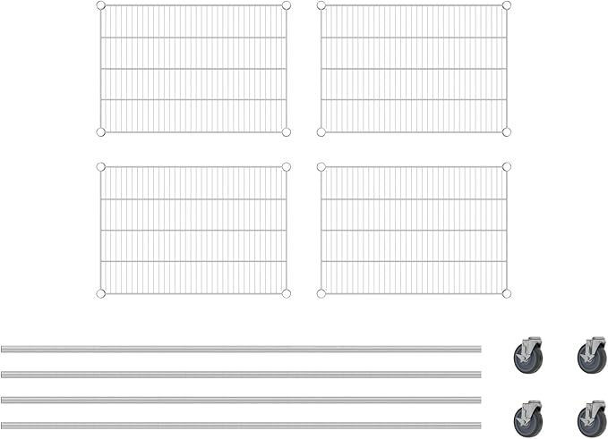 Commercial NSF Listed Chrome Mobile Wire Shelving Kit 21" x 30" x 80", with 4 Shelves Perfect for Warehouse, Walk-in Refrigerator, Freezer, Grocery Store, Restaurant, Dishroom
