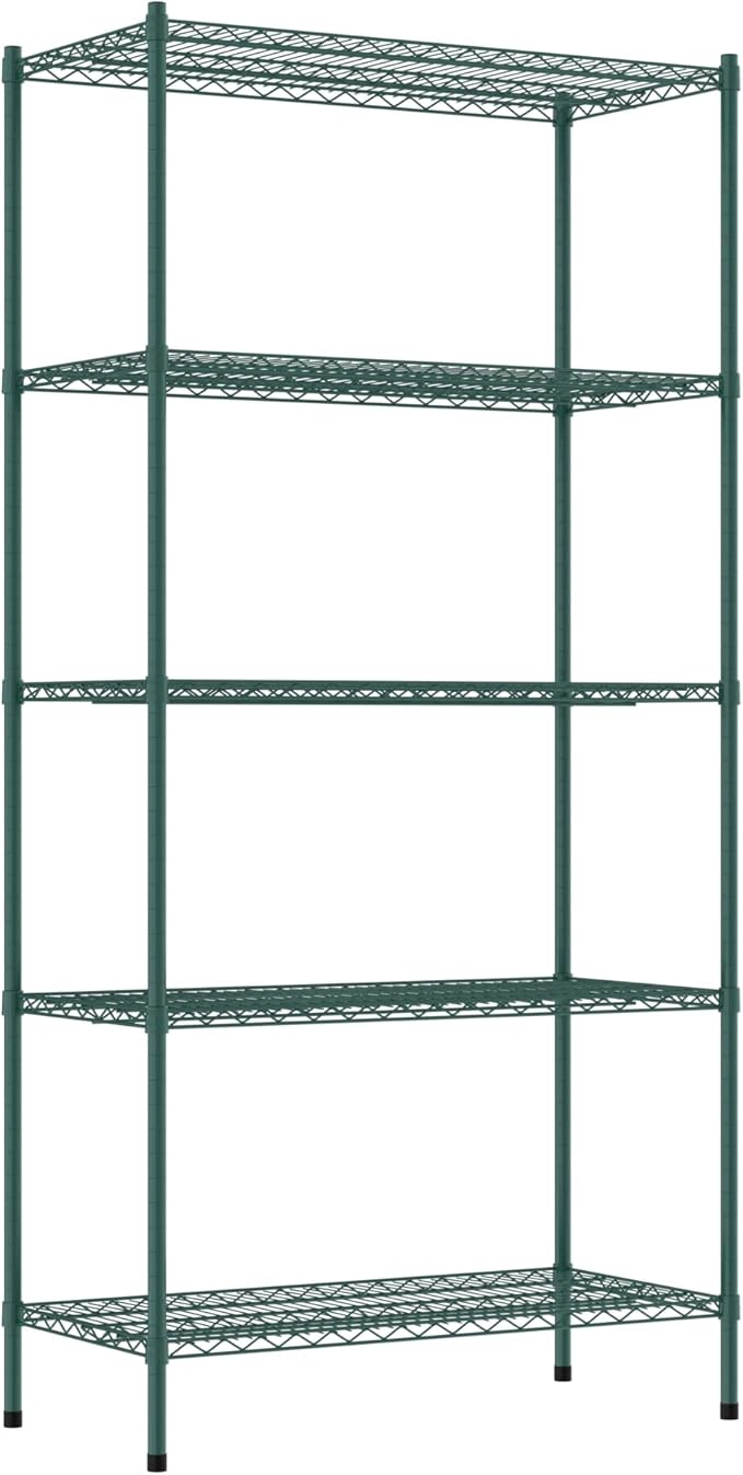 Commercial NSF Listed Green Epoxy Stationary Wire Shelving Kit 21" x 42" x 86", with 5 Shelves Perfect for Warehouse, Walk-in Refrigerator, Freezer, Grocery Store, Restaurant, Dishroom
