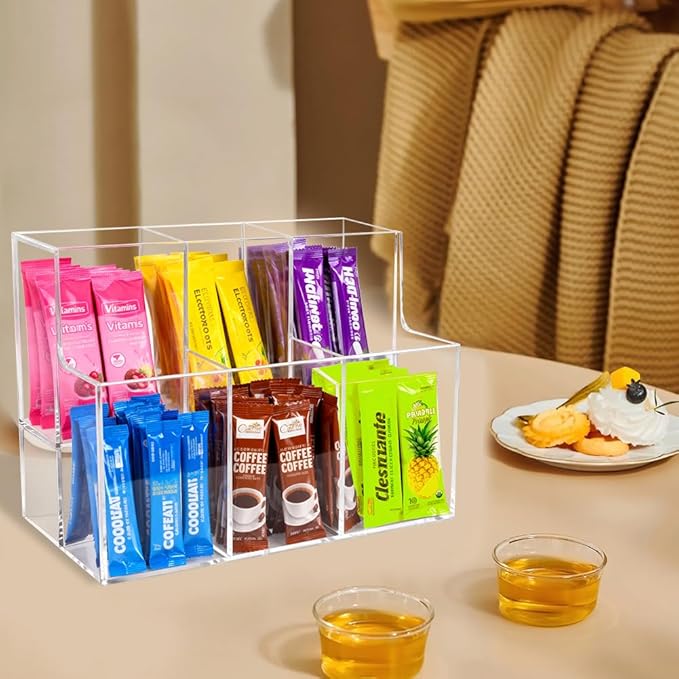 2-Tier Acrylic Drink Packet Organizer for Water Flavor & Hydration Powdered Mixes, Pantry Cabinet Kitchen Storage Holder Container (1 Pack)