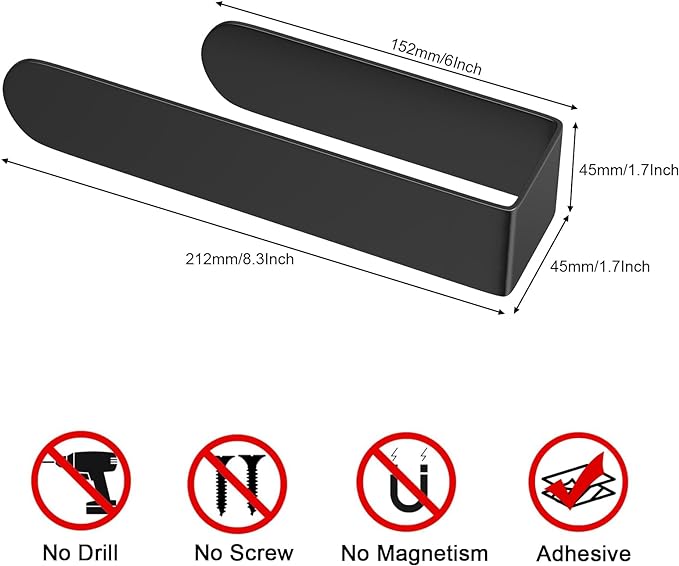 HUFEEOH 2 Pack Adhesive Hand Towel Holder, Sticky Towel Bar Towel Holder Wall Mounted, Stainless Steel Kitchen Towel Holder Hand Towel Rack for Bahtroom Hotel RV Kitchen (Black)