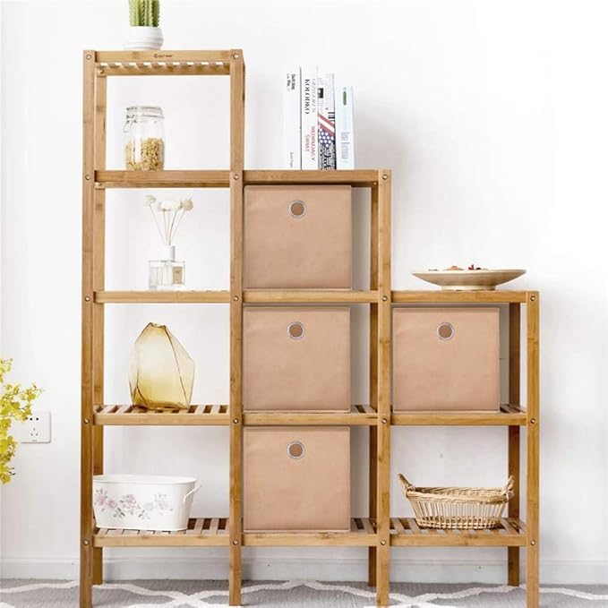 HSDT6 Cube Storage Bins Beige 11x11x11 Inch Foldable Fabric Storage Basketes for Home Organizers Storage Drawer,QY-SC19-6,Alpaca(Set of 3)