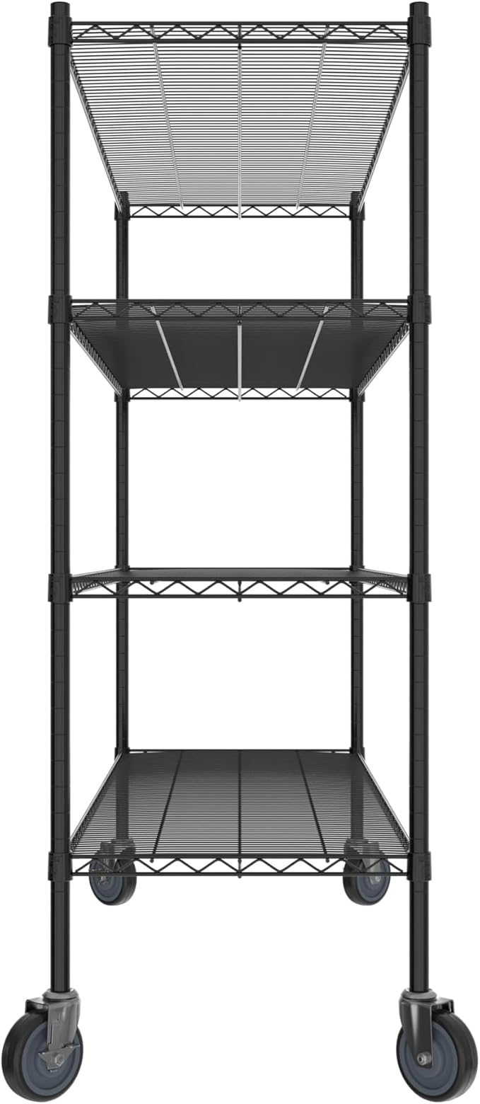 Commercial NSF Listed Black Epoxy Mobile Wire Shelving Kit 21" x 60" x 60", with 4 Shelves Perfect for Warehouse, Walk-in Refrigerator, Freezer, Grocery Store, Restaurant, Dishroom