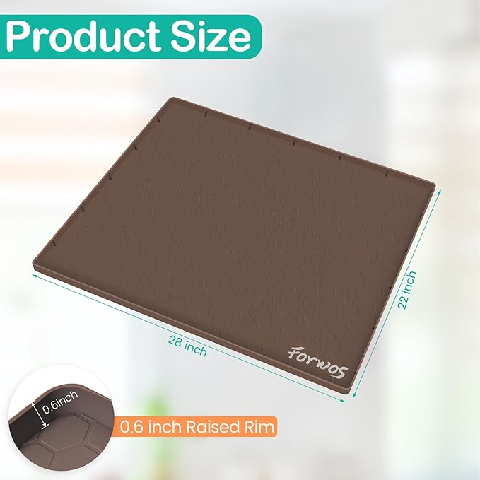 FORWOS Waterproof Under Sink Mat 28" x 22", Silicone Cabinet Liner, Rubber Protector for Kitchen and Bathroom, Keeps Cabinets Clean, Dry, and Organized (Brown)
