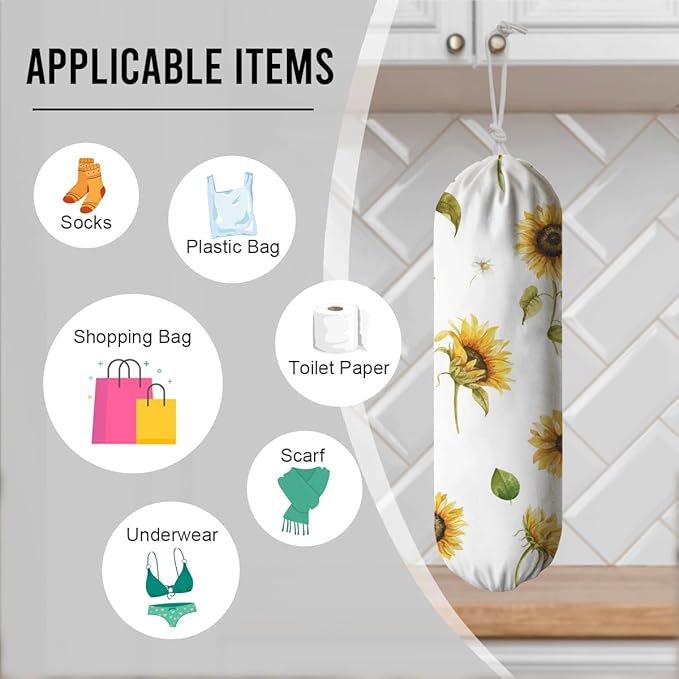 Sunflower Bag Holder, Grocery Bags Storage Dispenser, Wall Mounting Shopping Bag Organizer, Farmhouse Sweet Home Kitchen Decor, Housewarming Gifts, Gift for Women Family Friends Grandma Mom