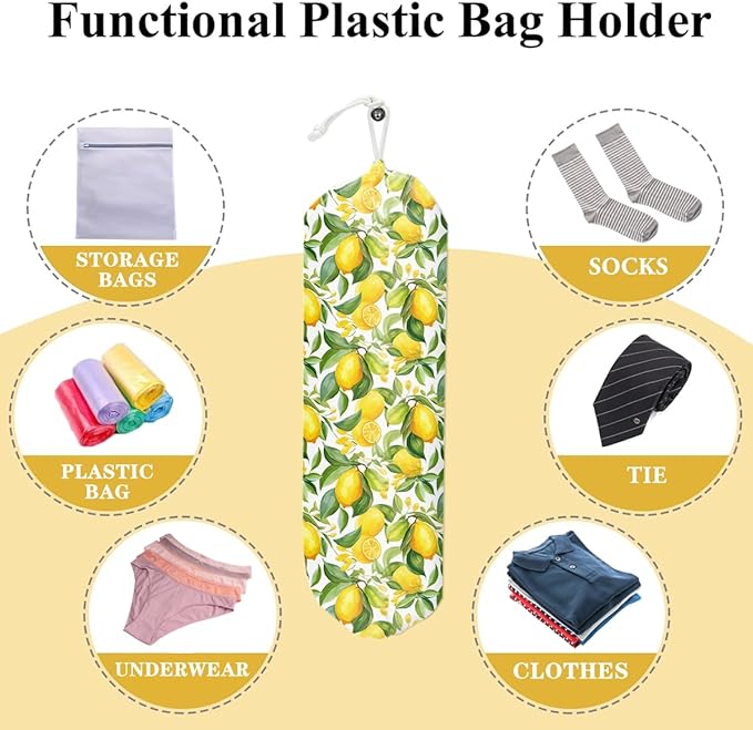 Lemon Plastic Grocery Bag Holder Storage Organizer Plastic Bag Holders for Grocery Cute Lemon Home Kitchen Decor Gifts for Women Mom Grandma