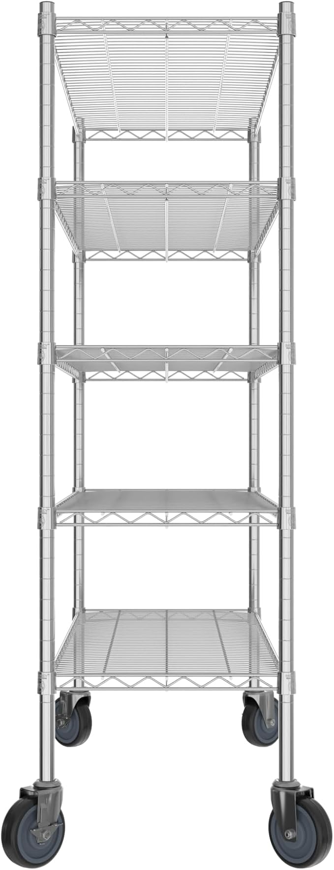 Commercial NSF Listed Chrome Mobile Wire Shelving Kit 18" x 42" x 60", with 5 Shelves Perfect for Warehouse, Walk-in Refrigerator, Freezer, Grocery Store, Restaurant, Dishroom