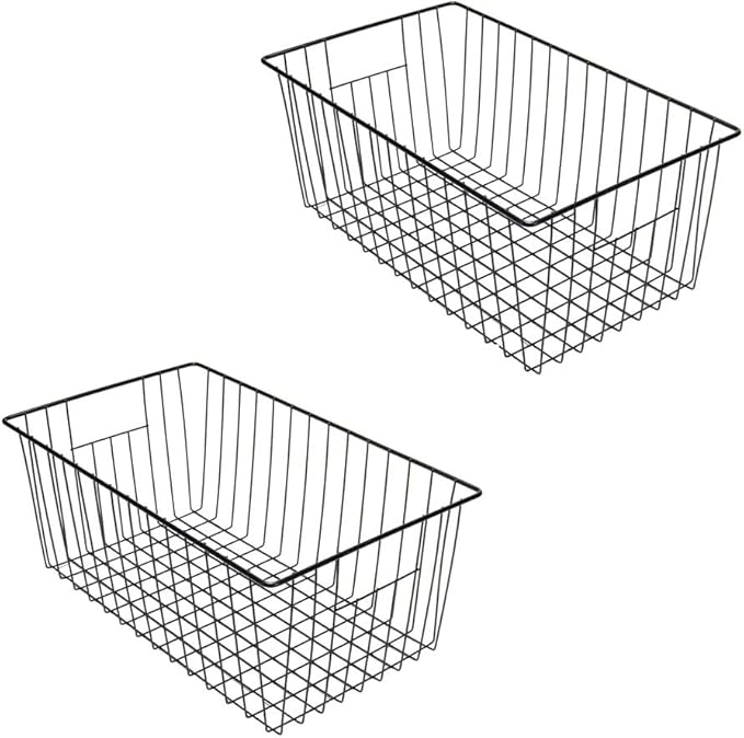Y.Z.Bros 16inch Freezer Wire Storage Organizer Baskets, Household Refrigerator Bin with Built-in Handles for Cabinet, Pantry, Closet