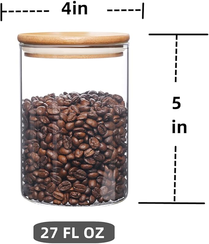 umieo Glass Food Storage Containers with Bamboo Lids Large Glass Food Storage Jars for Coffee Bar Tea Sugar (‎Clear Glass)