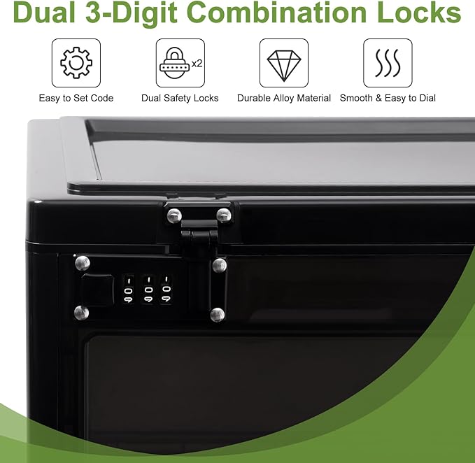 Large Medicine Lock Box, Clear Lockbox for Medication, 24L Lockable Storage Box with Dual 3-Digit Combination Locks for Snacks/Phone/Electronics, Organizer Bin for Home/Office/Fridge/School