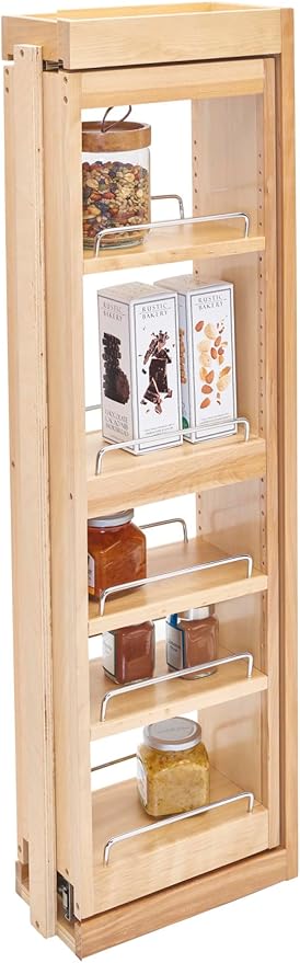 Rev-A-Shelf Kitchen Cabinet Pullout Wall Filler Wooden Organizer Slide Out Pantry Storage w/Soft-Close in Multiple Sizes, 6 x 39 In, 432-WFBBSC39-6C