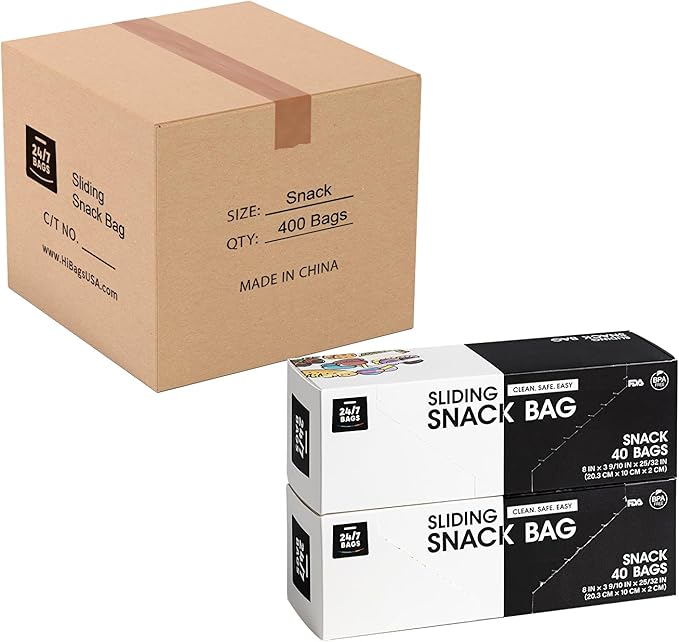 Snack Slider Storage Bags- 400 Count, Featuring Expandable Bottom, Zero BPA, Microwave-Safe(10 boxes of 40)