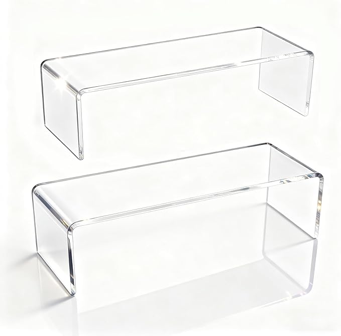 2-Pack Acrylic Medicine Cabinet Organizer, Clear Bathroom Shelves with 2 Non-Slip Pads for Vanity & RV Storage (1 x 11.4x3x3.7in+1 x 11.4x3x5.1in)