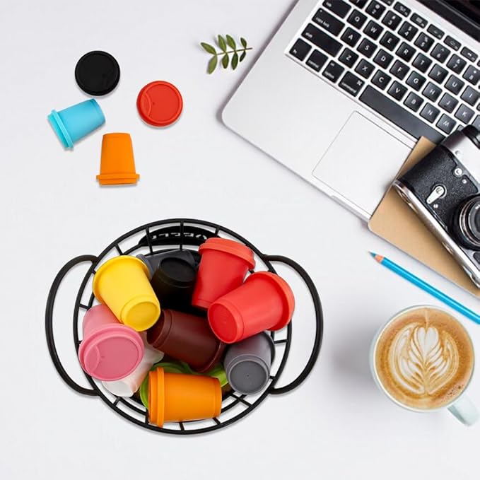 2 Pack Coffee Pods Holder for Countertop, Coffee Pods Storage Black Wire Basket with Wooden Base K Cup Holder Organizer Pod Container for Kitchen Countertop, Cafe Bar Organizer, Office Desktop