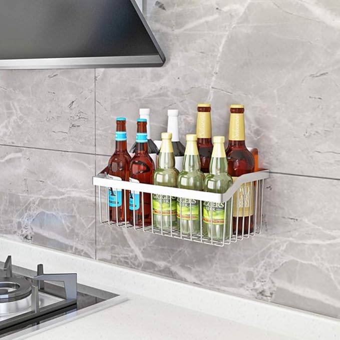 Kitchen Storage Metal Wire Fruit Basket - SUS304 Stainless steel Organizer Storage Bin Baskets for Bathroom - Space Saving Design for Pantry Organization （Silver）