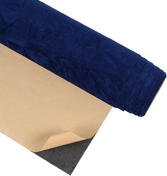 CRE8TIVE Navy Blue Crinkle Crushed Felt Velvet Drawer Liner for Jewelry Silverware 12"x80" Blue Wallpaper Self Adhesive Velvet Flocking Liner Felt Sheets for Crafts DIY Projects Cabinets Box Lining