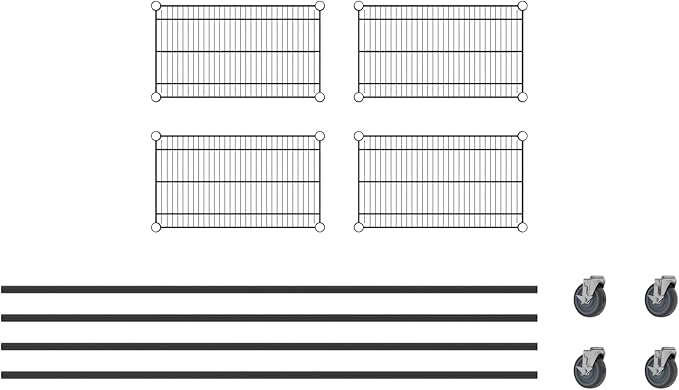 Commercial NSF Listed Black Epoxy Mobile Wire Shelving Kit 14" x 24" x 80", with 4 Shelves Perfect for Warehouse, Walk-in Refrigerator, Freezer, Grocery Store, Restaurant, Dishroom