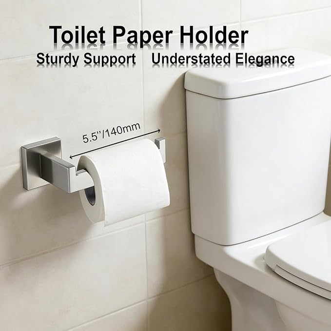 Bathroom Hardware Set 4 Piece Brushed Nickel Bathroom Accessories Set SUS304 Towel Bar Set Includes Towel Bar 16 Inch+Towel Holder+Toilet Paper Holder+Towel Hook (4, Brush Nickel)