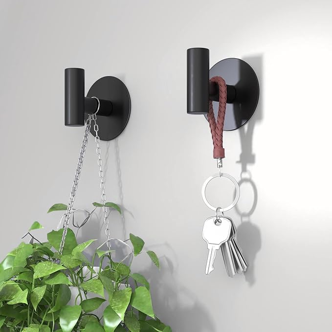 VINHOLD Self-Adhesive Coat Hooks, Stainless Steel Heavy Duty Wall Hooks, Towel Hooks for Hanging Robes, Aprons, Coats and Hats in Bathrooms,Kitchens and Hotels(2 Pack, Black)