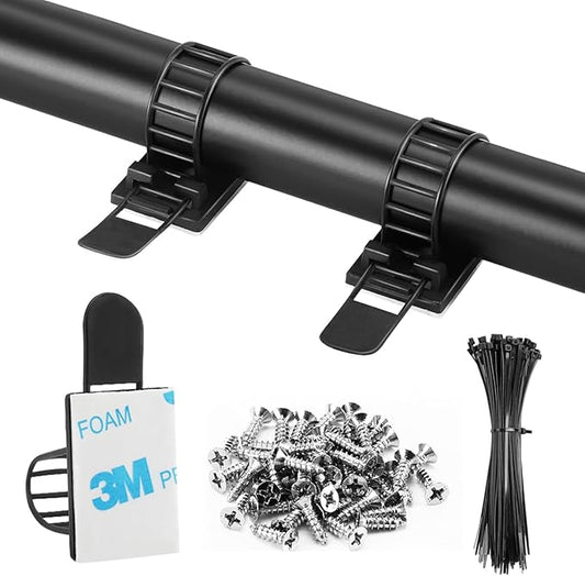 50Pcs Adhesive Cable Management Clips with 50Pcs Zip Ties, Adjustable Nylon Cable Strap Ties Wire Clips Clamps Organizer with Strong Adhesive Tape, Extra Screw & Hole - 3.35 Inch Black