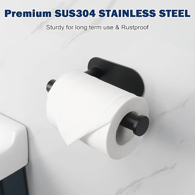 NearMoon Toilet Paper Holder Self Adhesive, Premium Thicken SUS304 Stainless Steel Rustproof Adhesive Toilet Roll Holder no Drilling for Bathroom, Kitchen, Washroom (2 Pack, Matte Black)