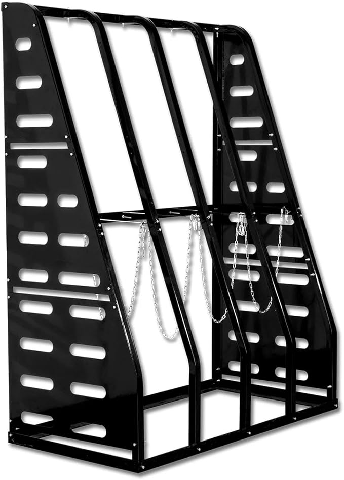 Steel Vertical Long Parts Storage Rack, Lumber Storage 1500 LBS Capacity, Heavy Duty Standing Bar Rack With Safety Chain For Garage Workshop Factory, 4 Bays, Black,