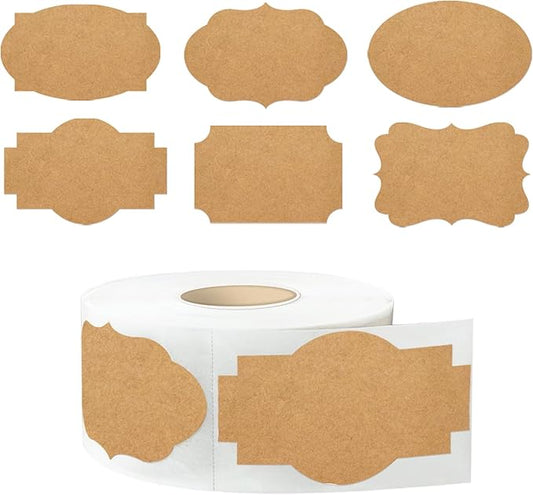 Dark Kraft 350 PCS Gift Tags Stickers, 2" x 1.2" Fancy Shape Self-Adhesive Labels for Presents, Cosmetic Decoration, Food Craft Jars