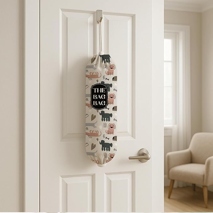 Dog Plastic Bags Holder Organizer for Shopping Sack, The Bag Bag Grocery Bags Holder, Reusable Hanging Trash Sack Organizer, Wall Mount Plastic Sacks Storage Container Dispenser, Gifts for Dog Lover