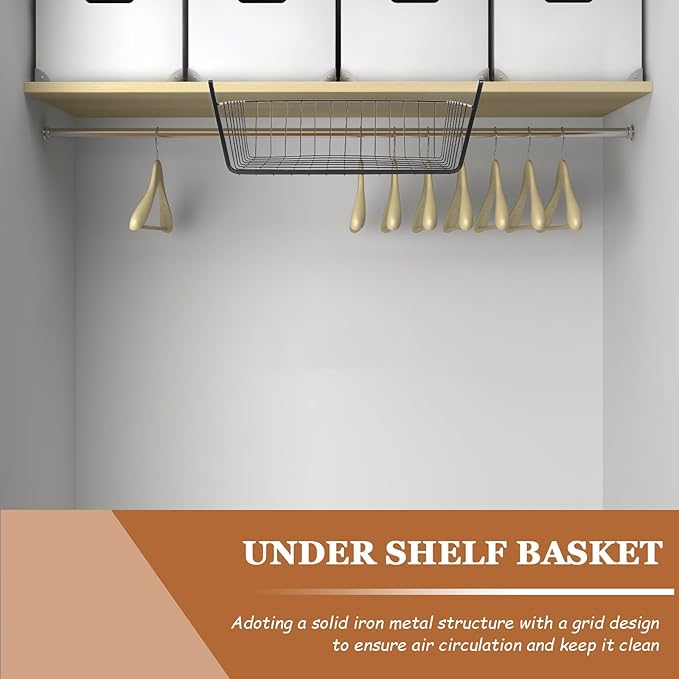 COHEALI under Shelf Hanging Wire Basket Organizer, Black Iron Pantry Storage Rack, Removable Cabinet Shelf Basket for Kitchen and Closet Organization