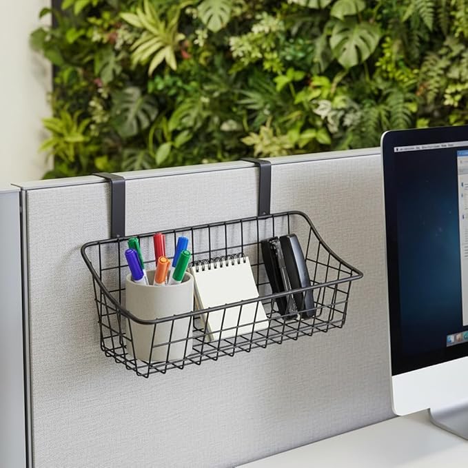 Basket with hook Grid Storage Basket, Hang it behind a door or on a railing, Over the Cabinet Door, Small, BLack,2 Pack