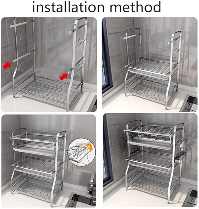 304 Stainless Steel Dish Rack - Kitchen Dish Drain Holder, Efficient Drying & Storage for Dishes, Bowls, Utensils, and Chopsticks - Space-Saving Organizer for Home Kitchen