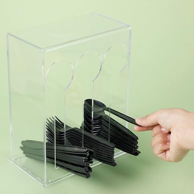 Vesici Plastic Utensil Dispenser Acrylic Utensil Dispenser Silverware Organizer Holder for Kitchen and Restaurant(3 Compartment,Clear)