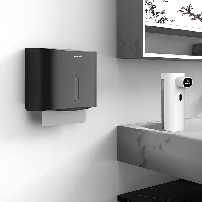 Commercial Paper Towel Dispenser Wall Mount Paper Towel Holder Large Capacity C Fold Hand Towel Dispenser Bathroom Tissue Dispenser (Black)